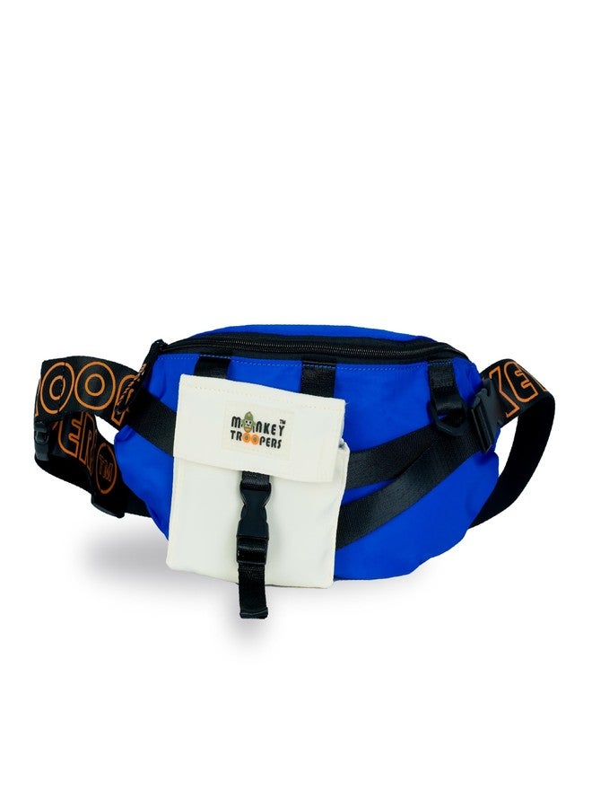 MONKEY TROOPERS Vibe Waist Bag, Crossbody, Fanny Pack, Chest Bag for Men Women Girls Boys, Lightweight, 4L Capacity, Travel, Hikking, Casual, Dailyuse, Water Resistant (Blue/White) - Image 1